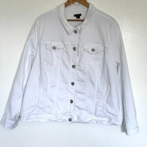 New Directions Curvy White Denim Jacket Women's 3X Button Front Long Sleeve